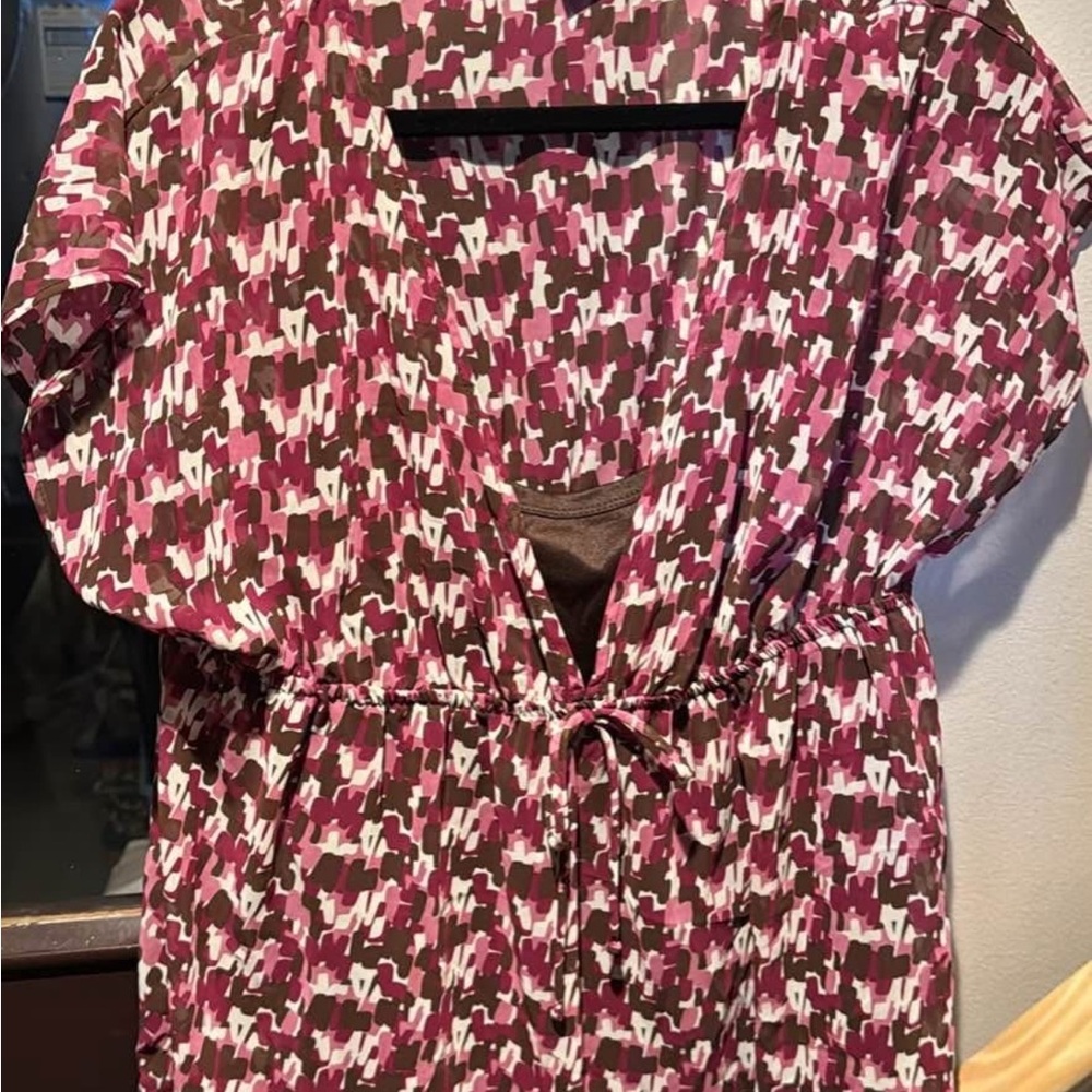 AB Studio Red Short Sleeve Tie Front Blouse